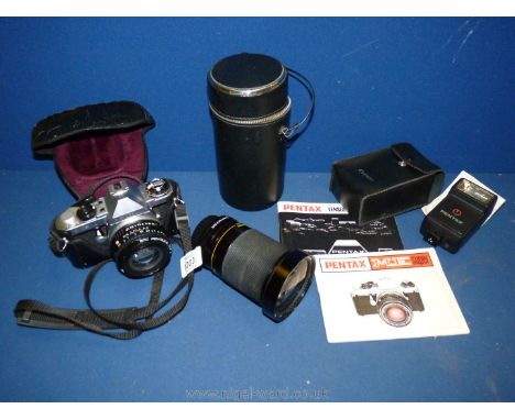 A Pentax ME Super 35mm SLR Camera with a SMC Pentax-A 50mm f/1.7 Lens, manuals and ever ready case, a Pentax P/K Fit Hanimex 