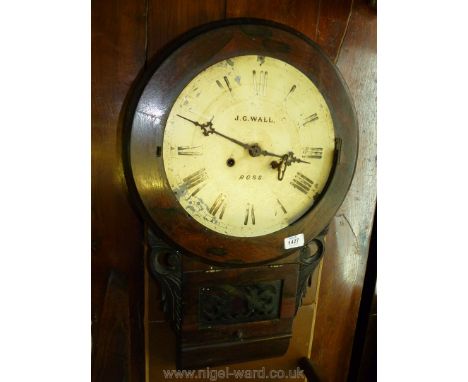 An early 19th c. Rosewood cased drop dial clock with two train movement striking on bell by J.G Wall of Ross, including key b