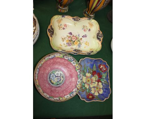 A pair of Victorian china dishes, rectangular shape with scroll borders, decorated with flowers, base stamped SH & S, England