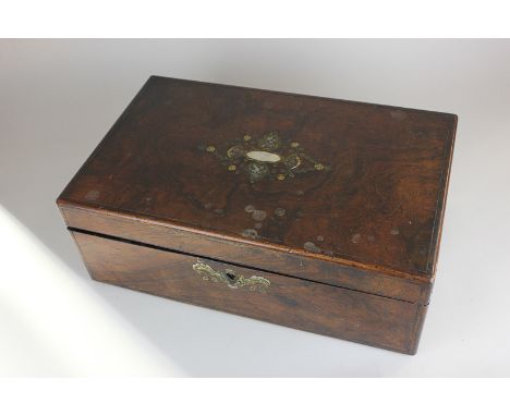 A Victorian writing slope with foliate mother of pearl inlay and fitted interior, 41cm, (a/f)