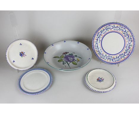 A Carter Stabler Adams Poole Pottery pedestal dish with floral design, together with four Carter Stabler Adams Poole Pottery 