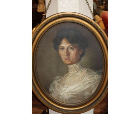 R Kaisen, portrait of a Victorian  lady, oval, oil on canvas, signed, 49cm by 38cm
