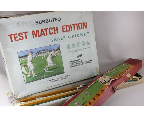 A Subbuteo Test Match Edition table cricket, together with a Balyna Discbat cricket - outdoor games played indoors (a/f)