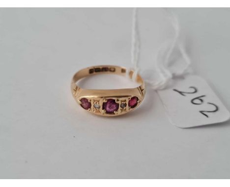 A Victorian ruby &amp; diamond 18ct gold ring size L 2.1g inc