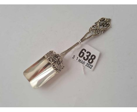 A continental silver caddy spoon with scoop bowl