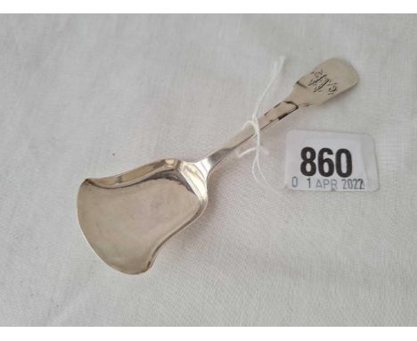 A Newcastle caddy spoon with a scoop bowl - 1823 by TW 