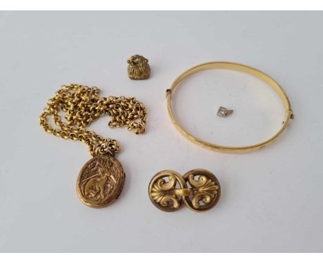 A bag containing rolled gold bangle, costume jewellery etc