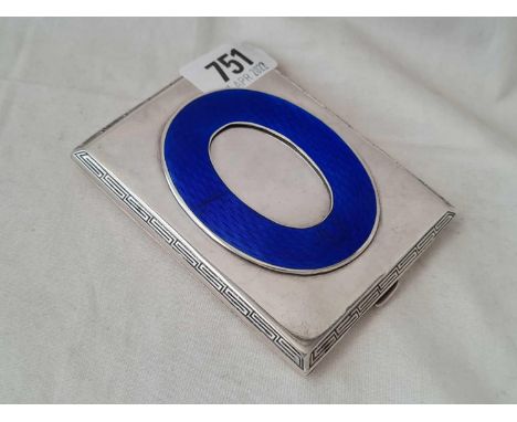 A French silver cigarette case with oval enamel panel, 4" high, 180g