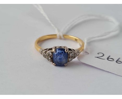 A sapphire &amp; diamond 18ct gold ring size M 2.6g inc