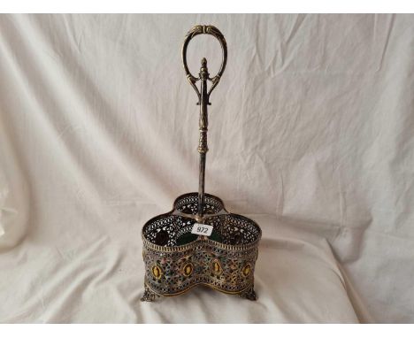 A pierced bottle stand on bracket feet - 17" high 