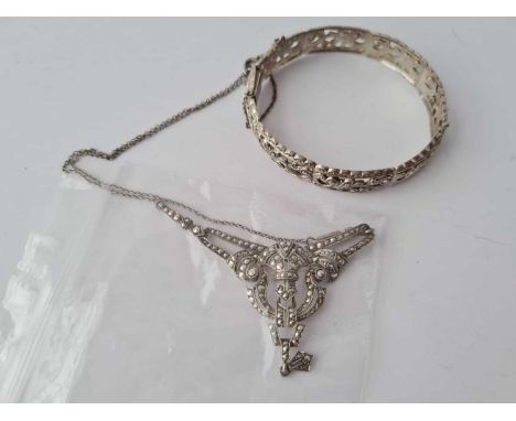 An art deco silver &amp; marcasite pendant &amp; silver marcasite bangle