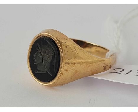 A Blackstone Knight 9ct gents signet ring size U 3.6g inc