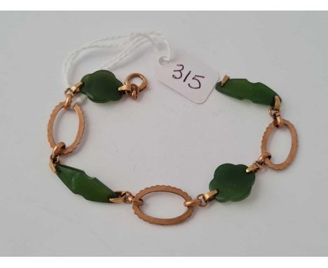 A fancy link and green stone panel bracelet 9ct - 6.8 g.