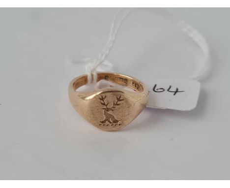 A small crested signet ring in 9ct size J 3.8g