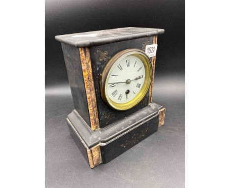 A Victorian marble mantle clock with white enamel dial - 9" high 