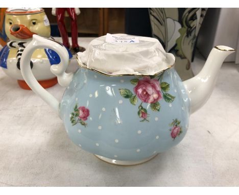 A ROYAL ALBERT 'POLKA BLUE' CERAMIC TEAPOT 