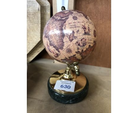 A MINIATURE DESK GLOBE ON MARBLE BASE 