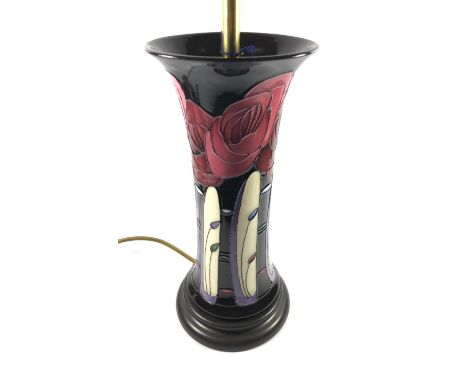 A MOORCROFT POTTERY 'BELLA HOUSTON' PATTERN LAMP BASE, HEIGHT 37.5CM INCLUDING FITTING, UNDERGLAZE CHIP TO RIM 