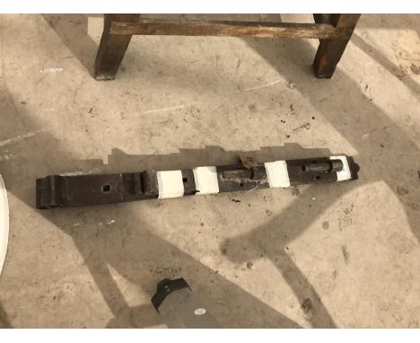 A PAIR OF CAST IRON GATE HINGES AND HANGERS 