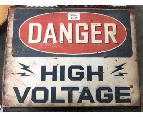 A VINTAGE STYLE WOODEN 'DANGER HIGH VOLTAGE' SIGN 