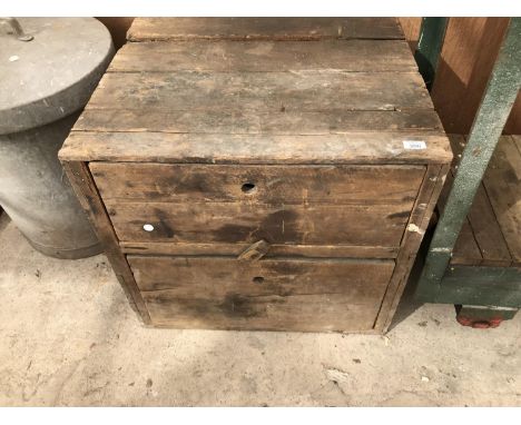 A VINTAGE TWO DRAWER WOODEN CHEST 69CM X 58CM X 64CM 