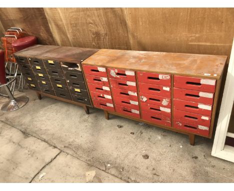 TWO VINTAGE CABINETS WITH TWENTY DRAWERS IN EACH 120CM X 36CM 