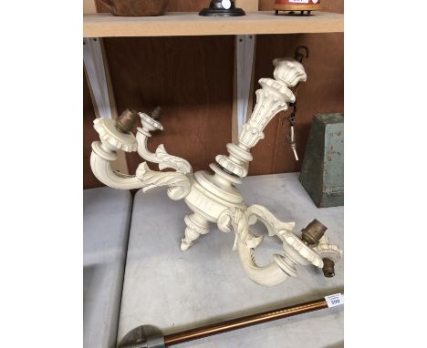 A LARGE PAINTED SHABBY CHIC STYLE FOUR BRANCH CEILING LIGHT 