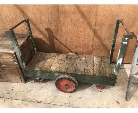 A VINTAGE FOUR WHEELED TROLLEY 145CM X 47CM 
