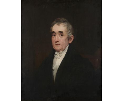 ENGLISH SCHOOL, EARLY 19TH CENTURY PORTRAIT OF A GENTLEMAN  bust length in a black coat, oil on canvas, 76 x 63cm, unframed++