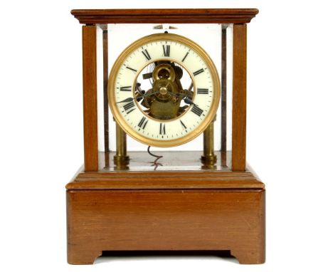 A MAHOGANY ELECTRO MAGNETIC MANTEL TIMEPIECE THE EUREKA CLOCK CO  NO 4200 C1910  with primrose enamel chapter ring, bimetalli