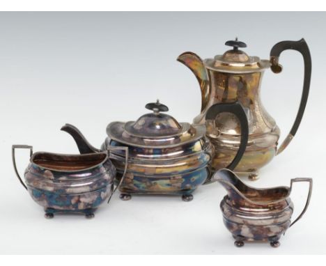 A GEORGE V FOUR PIECE SILVER  TEA SERVICE lidded jug 24cm h, by S Blanckensse &amp; Son Ltd, Birmingham 1925, 77ozs 8dwts++Go