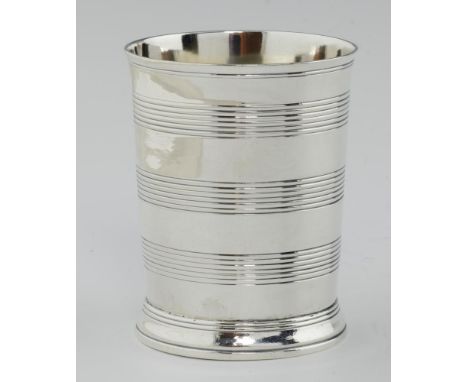 A GEORGE III SILVER BEAKER with reeded bands, 10cm h, by Henry Chawner, London 1788, 6ozs 8dwts++Light wear and probable smal