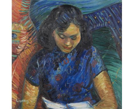 o†JOHN LIVESEY (1926-1990) PORTRAIT signed, signed again, inscribed with the title and artist's address on a label verso, 54.