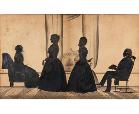 SAMUEL METFORD (1810-1896) SILHOUETTE OF JOSEPH PRUST AND HIS FAMILY  signed (S Metford fecit) ink heightened with gold and w