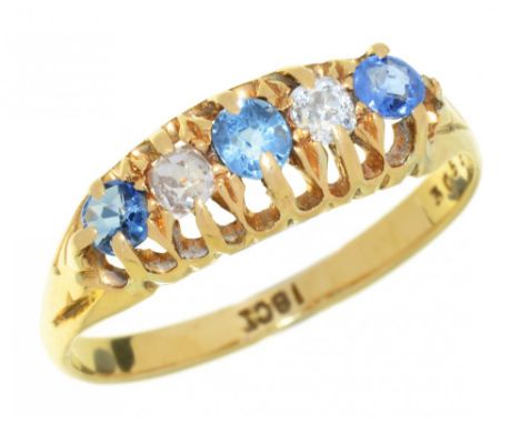 A VICTORIAN SAPPHIRE AND OLD CUT DIAMOND RING in gold marked 18ct, 2g, size M++One claw worn, stones clean and bright 