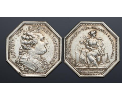 SILVER JETONS.  LOUIS XVI octagonal, reverse ADMINISTRATIO REG. COLLEGII SANTONENSIS/P.L. LA ROCHEFOUCAULD 1786 (22)++++