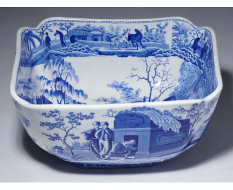 A SPODE BLUE PRINTED EARTHENWARE CARAMANIAN SERIES ANTIQUE FRAGMENTS AT LIMISSO PATTERN SALAD BOWL, C1820 24.5cm w, impressed