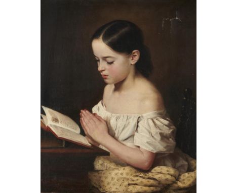 EMILY SCHMACK (1817-1886) MORNING PRAYER signed and dated 1837, signed again verso, inscribed with the title and No 3, oil on