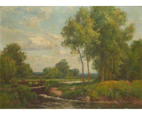 o†SIDNEY VALENTINE GARDNER (1869-1957) THE MILL SLUICE EASTON NEAR NEWBURY signed, oil on canvas, 44.5 x 60cm++Good original 