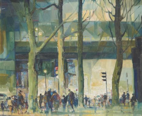 L F CLARKE NIGHT LIFE, 20TH CENTURY  oil on canvas board, 49 x 60cm++Requires a light clean, board slightly warped but not sp