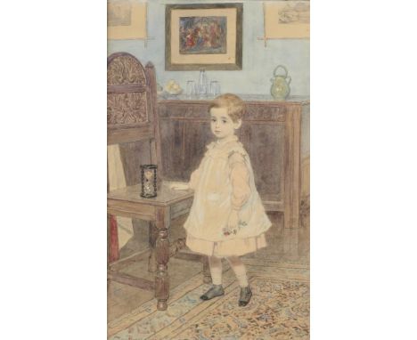 JOHN COLLINGHAM MOORE (1829-1880) PORTRAIT OF A CHILD full length in an interior, signed and dated 1859, watercolour, 50 x 31