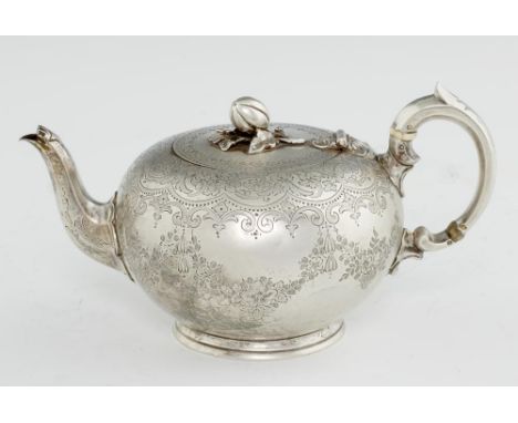 A VICTORIAN SILVER BULLET TEAPOT  with melon knop and engraved with festoons, 11.5cm h, by Stephen Smith &amp; Son, London 18