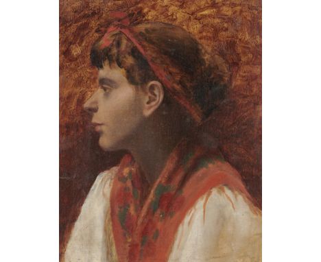 NORTHERN EUROPEAN SCHOOL, 19TH/20TH C  THE RED SCARF  oil on canvas, 39.5 x 31cm++Unlined and on the original stretchers, min