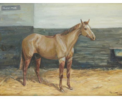 o†TOM CARR (1912-1977) PORTRAIT OF THE HUNTER "MUSTY-MIST" signed, dated 1960 and inscribed, oil on board, 32.5 x 42.5cm++Goo