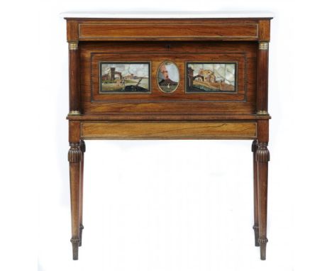 A REGENCY GILT BRASS MOUNTED ROSEWOOD WRITING CABINET, C1810, TWO OF THE PIETRE DURE PANELS GRAND DUCAL WORKSHOPS, FLORENCE, 