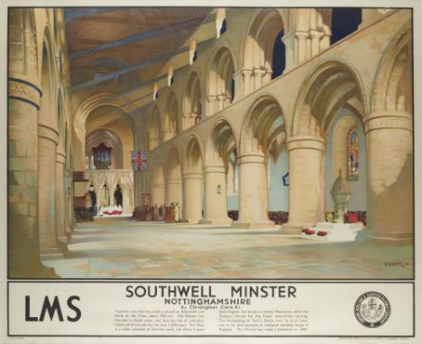 RAILWAY POSTER.  CHRISTOPHER CLARK, RI (1875-1942) SOUTHWELL MINSTER  NOTTINGHAMSHIRE FOR THE LONDON MIDLAND &amp; SCOTTISH R