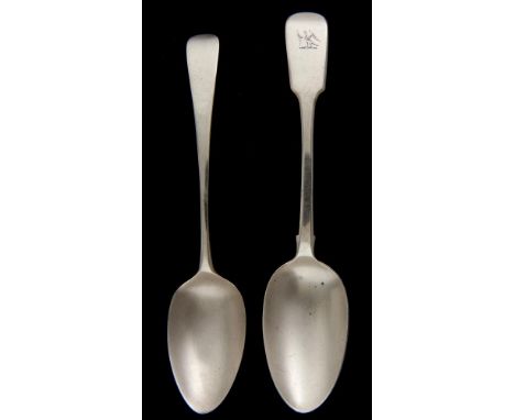 A SET OF SIX GEORGE III SILVER TABLESPOONS Old English pattern, by Peter &amp; Ann Bateman, London 1794 and a pair of Victori