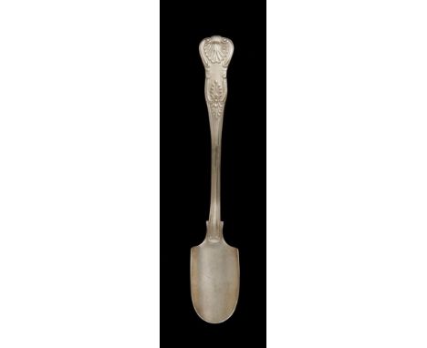 A VICTORIAN SILVER CHEESE SCOOP  King's pattern, diamond heel, by Hayne &amp; Cater, London 1863, 3ozs 7dwts++In good conditi