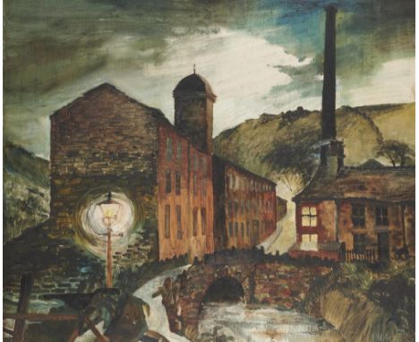 o†P H HIRST, 1962 TEXTILE MILL BY NIGHT signed and dated, oil on board, 52.5 x 62.5cm++Good condition requiring a light clean