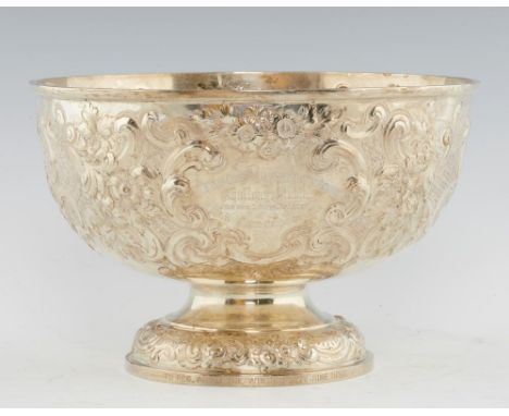 LAWN TENNIS INTEREST. A VICTORIAN SILVER ROSE BOWL  richly embossed with flowers and scrolls,  engraved BUXTON OPEN LAWN TENN